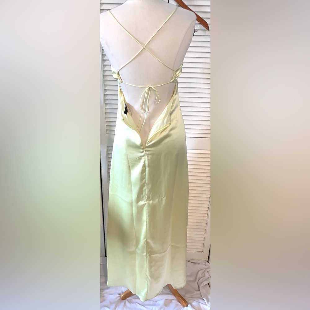 Lulus Stunning Example Light Yellow Satin Backless Maxi Dress NWT Small - Picture 7 of 10